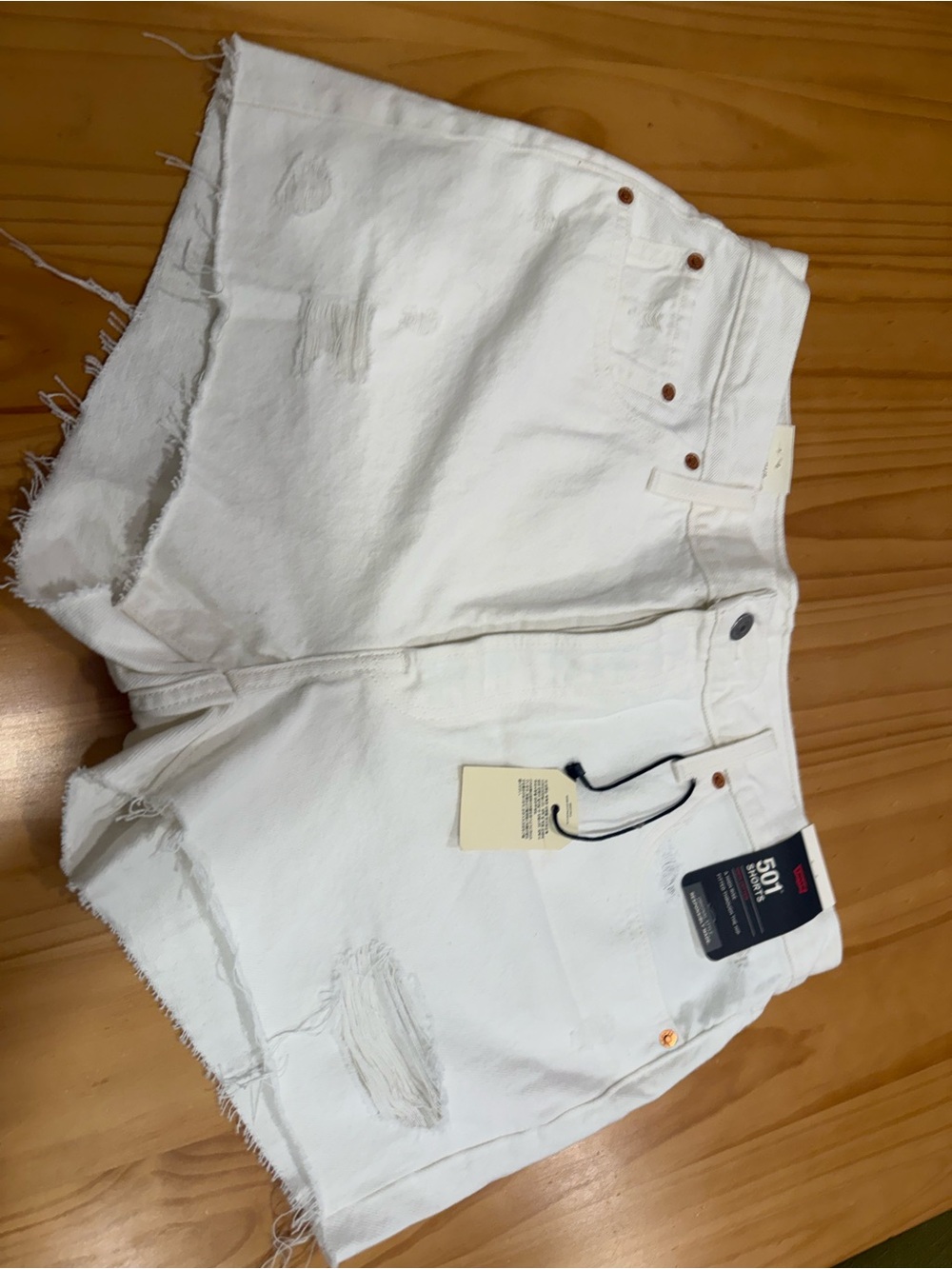Levi's White Distressed 501 Cutoff Jean Shorts